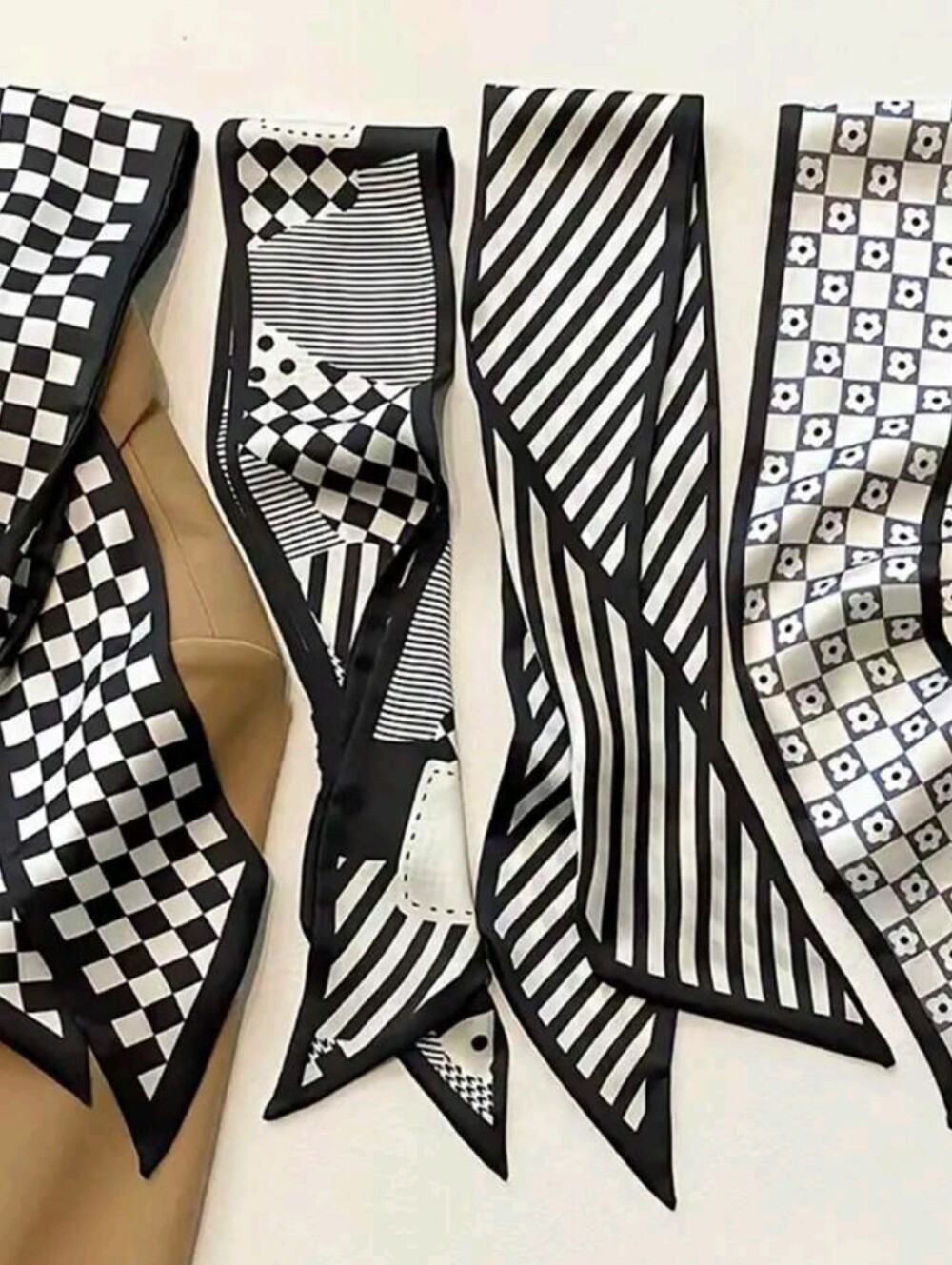 Black & White Geometric Silk Bag Scarves (3 Pc Set)
